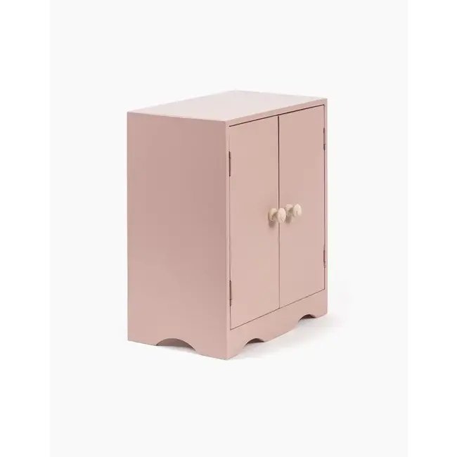MINIKANE AMBROISE - ARMOIRE POUPÉE ROSE POUDRÉ & 3 CINTRES BOIS
