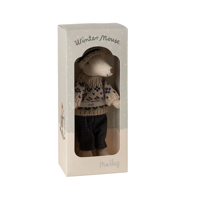 MAILEG PAPA SOURIS MAILEG 15CM - SKIEUR AVEC BONNET BLEU