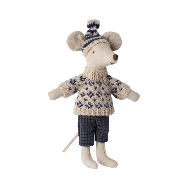 MAILEG PAPA SOURIS MAILEG 15CM - SKIEUR AVEC BONNET BLEU