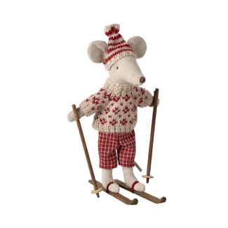 MAILEG MAMAN SOURIS MAILEG 15CM - SKIEUR AVEC BONNET ROUGE