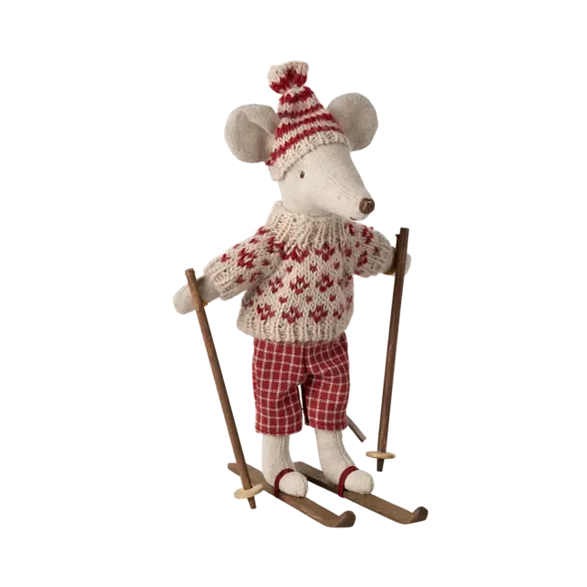 MAILEG MAMAN SOURIS MAILEG 15CM - SKIEUR AVEC BONNET ROUGE