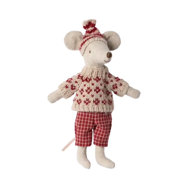 MAILEG MAMAN SOURIS MAILEG 15CM - SKIEUR AVEC BONNET ROUGE