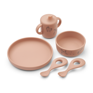 LIEWOOD COFFRET VAISSELLE 5 PIÈCES EN SILICONE "RYLE" UNICORN / PALE TUSCANY