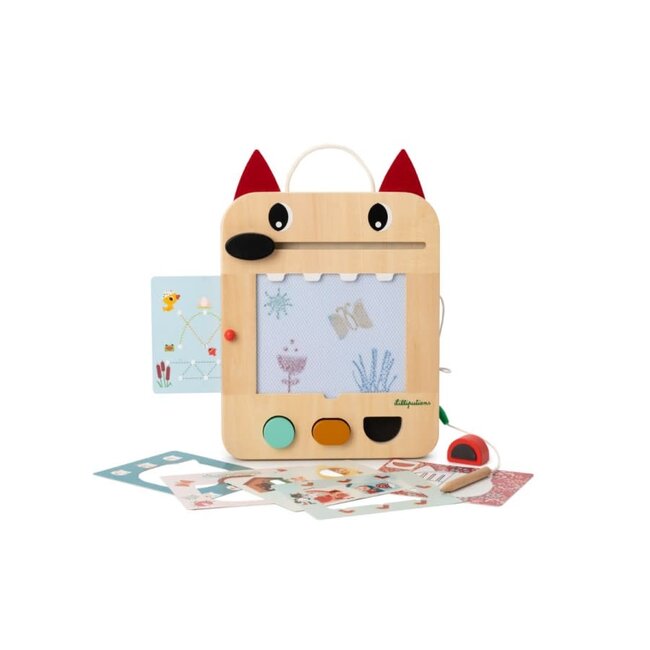 LILLIPUTIENS ARDOISE MAGIQUE BOIS 4 COULEURS / 12 JEUX - LOUIS LE LOUP