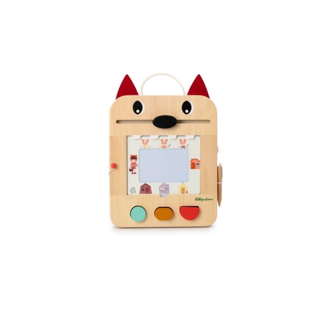 LILLIPUTIENS ARDOISE MAGIQUE BOIS 4 COULEURS / 12 JEUX - LOUIS LE LOUP