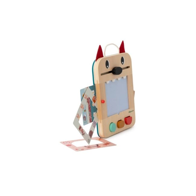 LILLIPUTIENS ARDOISE MAGIQUE BOIS 4 COULEURS / 12 JEUX - LOUIS LE LOUP