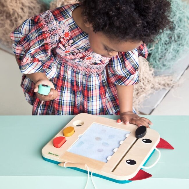 LILLIPUTIENS ARDOISE MAGIQUE BOIS 4 COULEURS / 12 JEUX - LOUIS LE LOUP