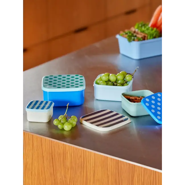 RICE SET DE 4 BOITES À GOUTER CARRÉES - STRIPES & DOTS