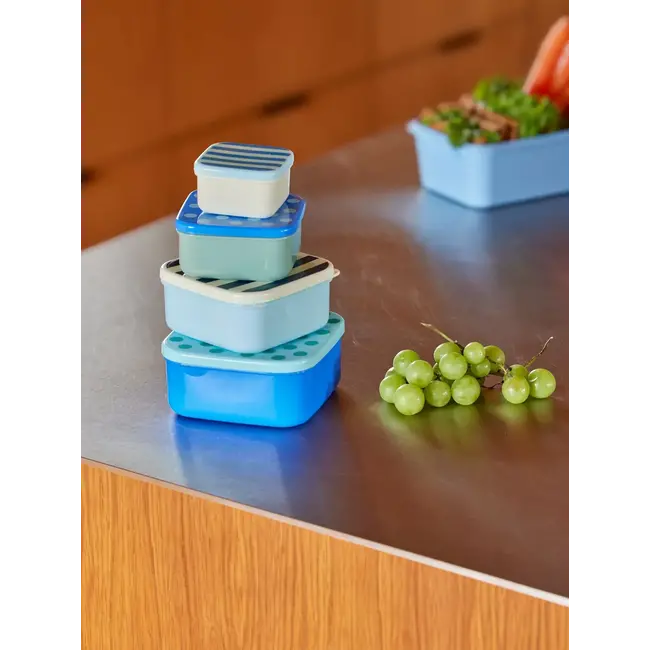 RICE SET DE 4 BOITES À GOUTER CARRÉES - STRIPES & DOTS