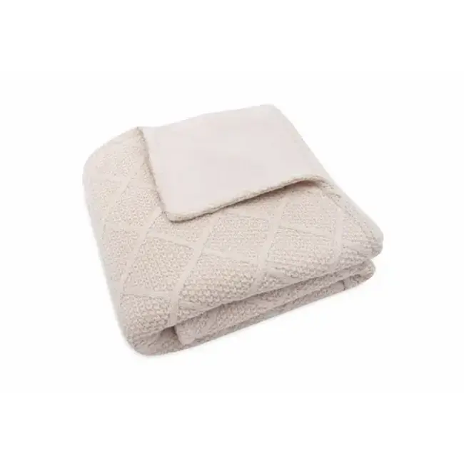 JOLLEIN COUVERTURE COTON DOUBLEE VELOURS  75x100cm - CHECK KNIT - OATMEAL