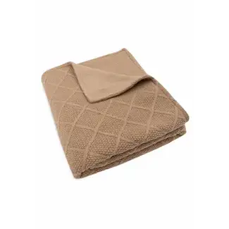 JOLLEIN COUVERTURE COTON DOUBLEE VELOURS  75x100cm - CHECK KNIT - BISCUIT