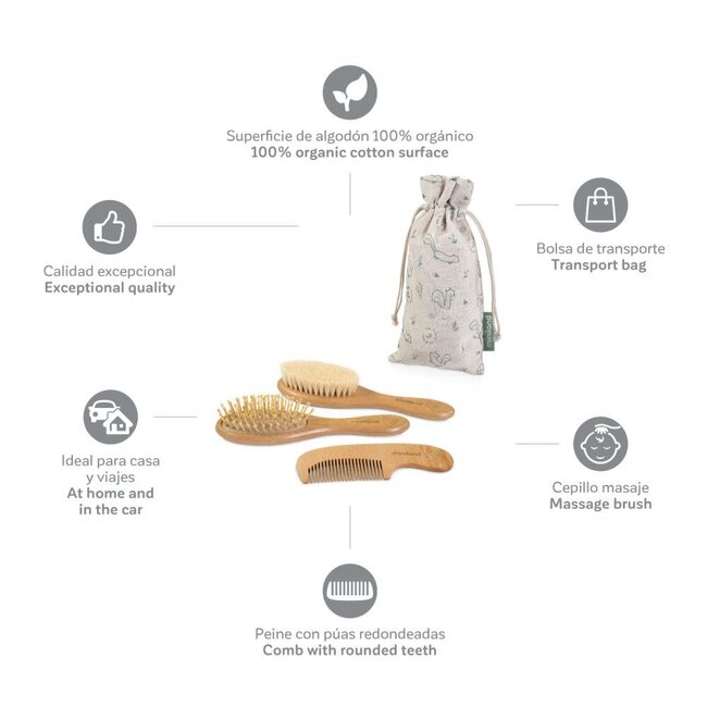 SET PEIGNE & BROSSES À CHEVEUX 100% NATUREL - ÉCUREUIL