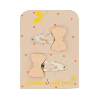 LUCIOLE ET PETIT POIS 2 X BARRETTES 3CM - MINI NOEUDS ROSES GLITTER