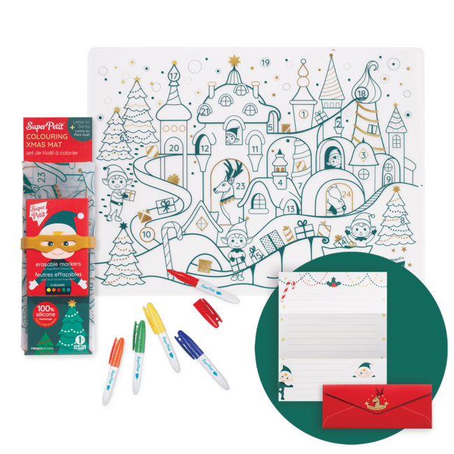 SET DE TABLE À COLORIER ET 5 FEUTRES - VILLAGE DE NOËL
