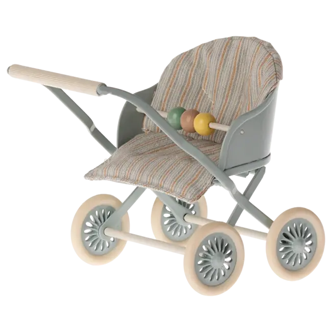 MAILEG POUSSETTE EN MÉTAL BLEU CIEL - POUR BÉBÉS SOURIS