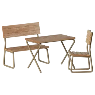 MAILEG SALON DE JARDIN SOURIS (TABLE, CHAISE, BANC) 9CM