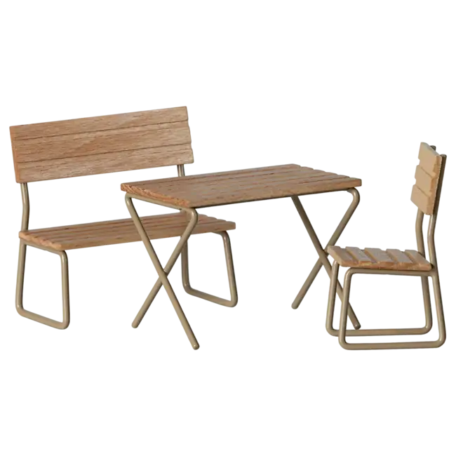 MAILEG SALON DE JARDIN SOURIS (TABLE, CHAISE, BANC) 9CM