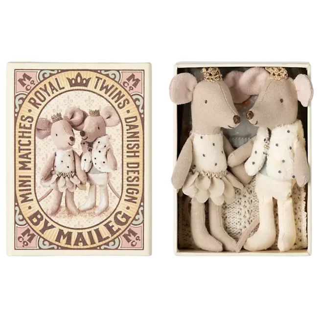 MAILEG PETITE SOEUR & PETIT FRÈRE SOURIS ROYALES 10CM - DANS LEUR BOITE D'ALLUMETTES