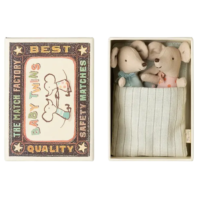 MAILEG BÉBÉ SOURIS 6CM - JUMEAUX ROSE & BLEU - DANS LEUR BOITE D'ALLUMETTE