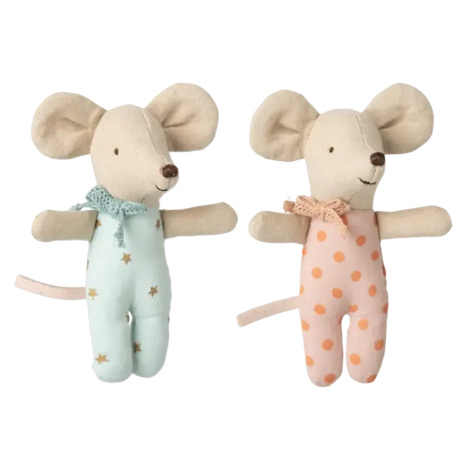 MAILEG BÉBÉ SOURIS 6CM - JUMEAUX ROSE & BLEU - DANS LEUR BOITE D'ALLUMETTE