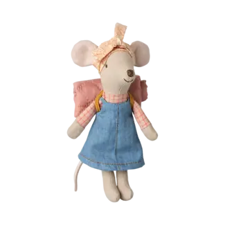 MAILEG GRANDE SOEUR SOURIS 13CM - RANDONNEUSE ROSE - COLLECTION CAMPING