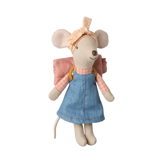 MAILEG GRANDE SOEUR SOURIS 13CM - RANDONNEUSE ROSE - COLLECTION CAMPING