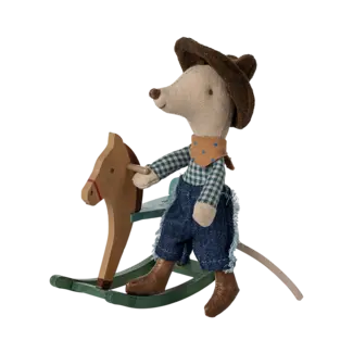 MAILEG PETIT FRÈRE SOURIS 10CM - COWBOY & CHEVAL À BASCULE
