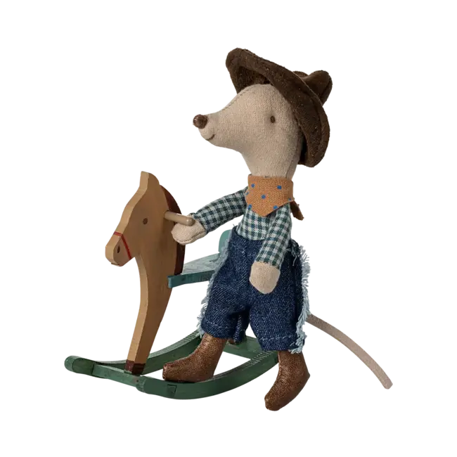 MAILEG PETIT FRÈRE SOURIS 10CM - COWBOY & CHEVAL À BASCULE