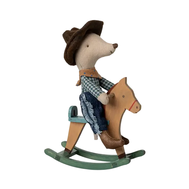 MAILEG PETIT FRÈRE SOURIS 10CM - COWBOY & CHEVAL À BASCULE