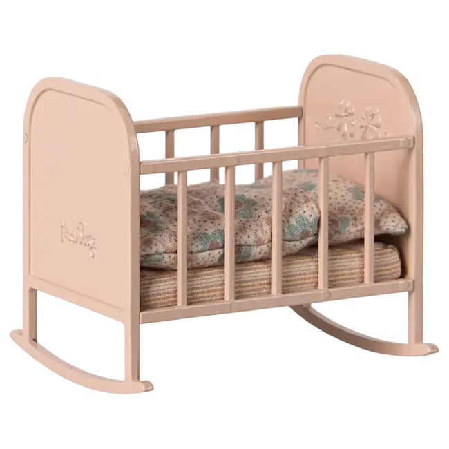 MAILEG LIT BERCEAU A BASCULE MÉTAL ROSE POUR BÉBÉ SOURIS