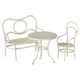 MAILEG TABLE BANC & CHAISE VINTAGE METAL BLANC POUR SOURIS