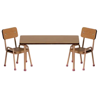 MAILEG TABLE & CHAISES RÉTRO BOIS & MÉTAL DARK POWDER POUR SOURIS