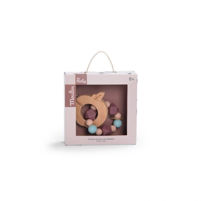 MOULIN ROTY HOCHET ANNEAU DENTITION BOIS & SILICONE POMME - APRÈS LA PLUIE