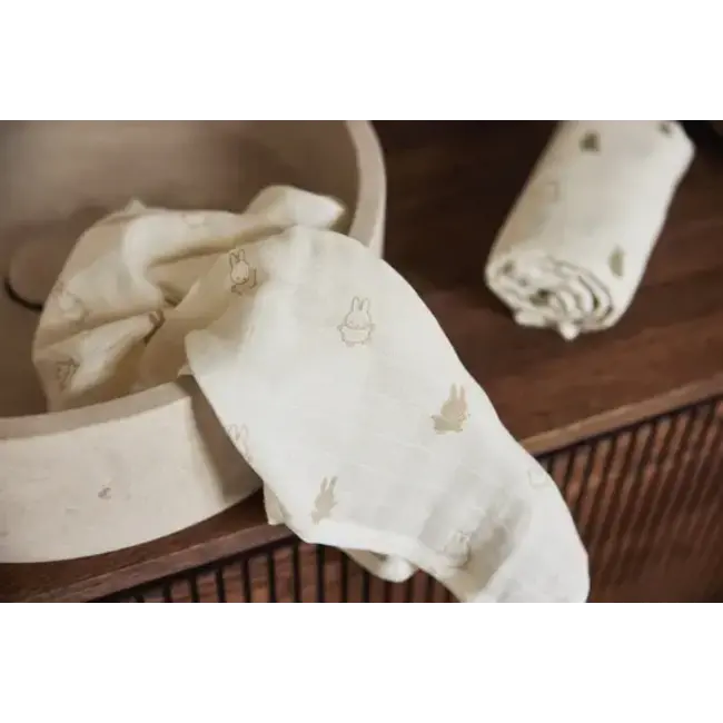 JOLLEIN PACK DE 2 LANGES EN COTON LARGE - 115 x 115cm - HAPPY MIFFY NOUGAT