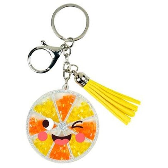 PORTE-CLEF PERLES & POMPONS - RONDELLE DE CITRON