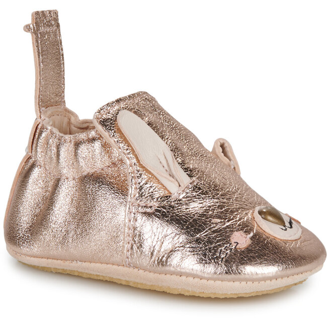 EASY PEASY CHAUSSON CUIR SOUPLE "BLUMOO / BLUBLU" LAPINOU PINK METAL