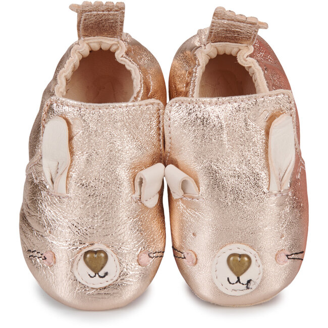 EASY PEASY CHAUSSON CUIR SOUPLE "BLUMOO / BLUBLU" LAPINOU PINK METAL