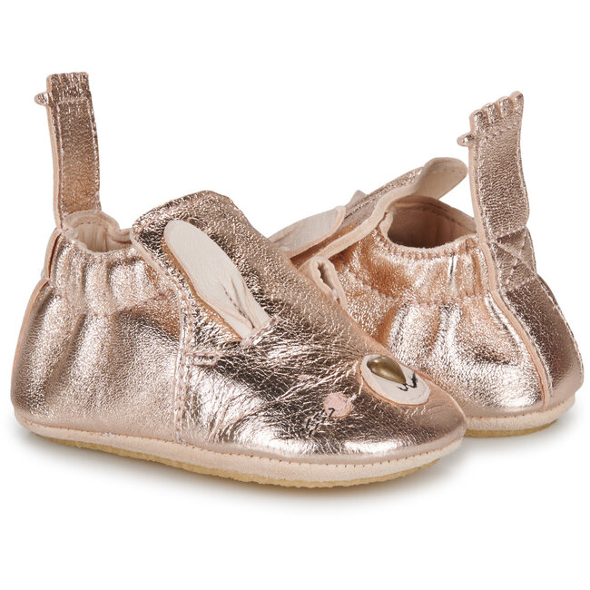 EASY PEASY CHAUSSON CUIR SOUPLE "BLUMOO / BLUBLU" LAPINOU PINK METAL
