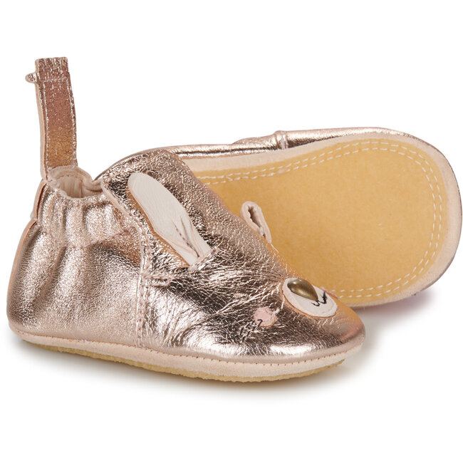 EASY PEASY CHAUSSON CUIR SOUPLE "BLUMOO / BLUBLU" LAPINOU PINK METAL