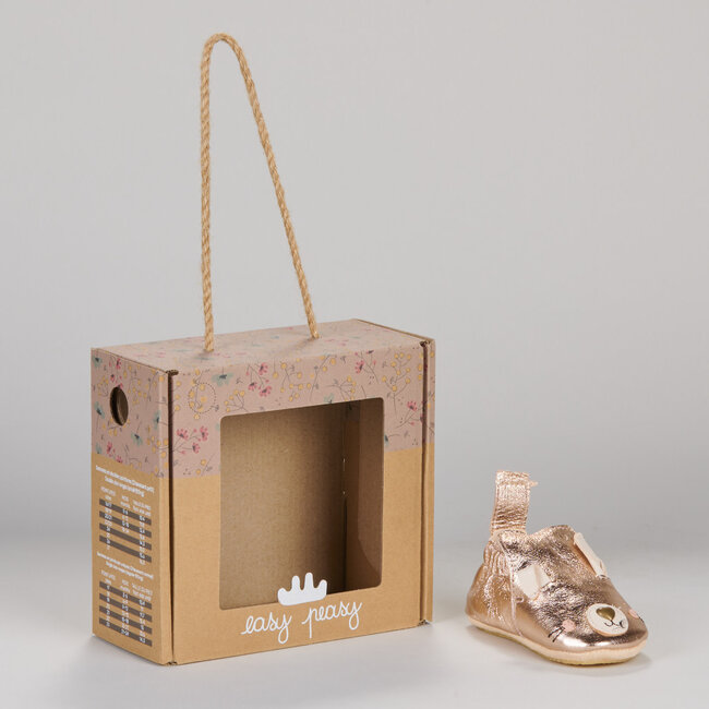 EASY PEASY CHAUSSON CUIR SOUPLE "BLUMOO / BLUBLU" LAPINOU PINK METAL