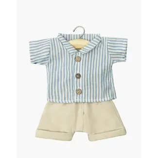 MINIKANE TENUE GORDIS - ENSEMBLE CHEMISE LÉOPOLD BEIGE RAYURES BLEUES