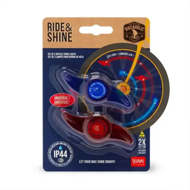 LEGAMI 2 ACCESSOIRES DE RAYON DE VELO LUMINEUX - ROUGE ET BLEU