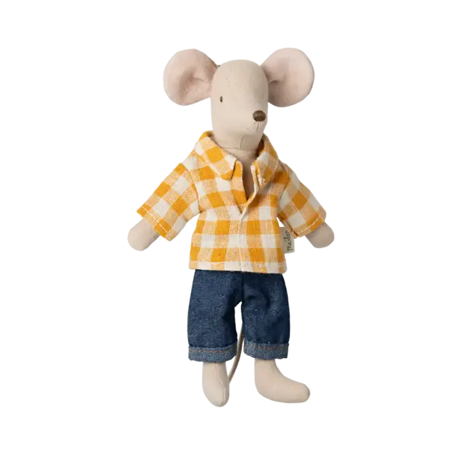 MAILEG PAPA SOURIS 15CM - JEANS & CHEMISE À CARREAUX JAUNE
