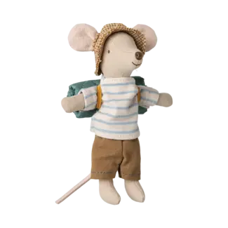 MAILEG GRAND FRÈRE SOURIS 13CM - RANDONNEUR RAYURES BLEUES - COLLECTION CAMPING