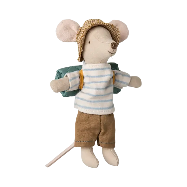 MAILEG GRAND FRÈRE SOURIS 13CM - RANDONNEUR RAYURES BLEUES - COLLECTION CAMPING