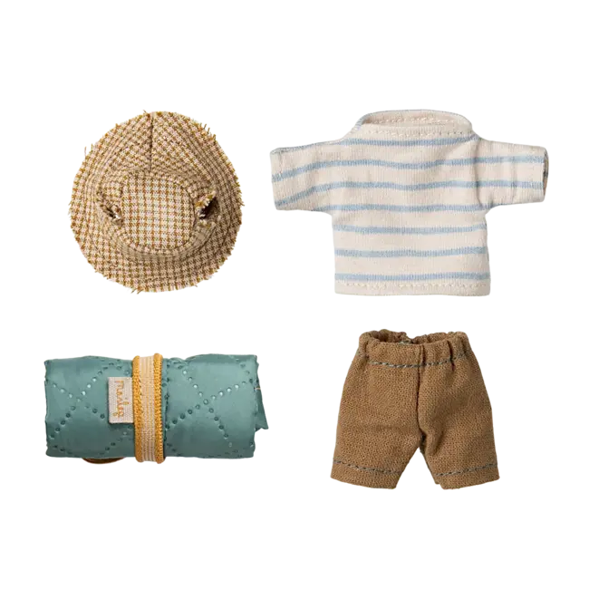 MAILEG GRAND FRÈRE SOURIS 13CM - RANDONNEUR RAYURES BLEUES - COLLECTION CAMPING