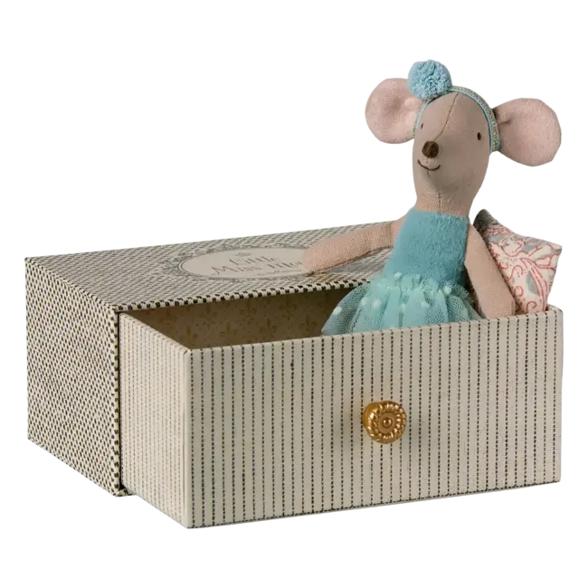 MAILEG PETITE SOEUR SOURIS 10CM - BALLERINE BLEUE DANS SON LIT TIROIR