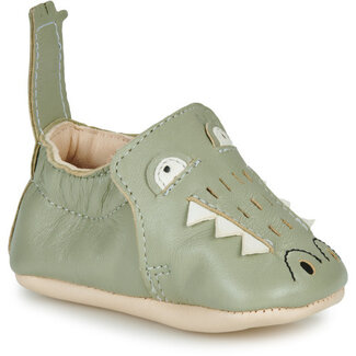 EASY PEASY CHAUSSON CUIR SOUPLE "BLUMOO / BLUBLU" CROCO VERT AMANDE