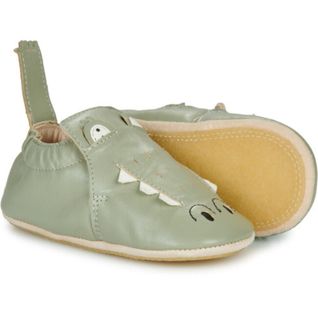 EASY PEASY CHAUSSON CUIR SOUPLE "BLUMOO / BLUBLU" CROCO VERT AMANDE