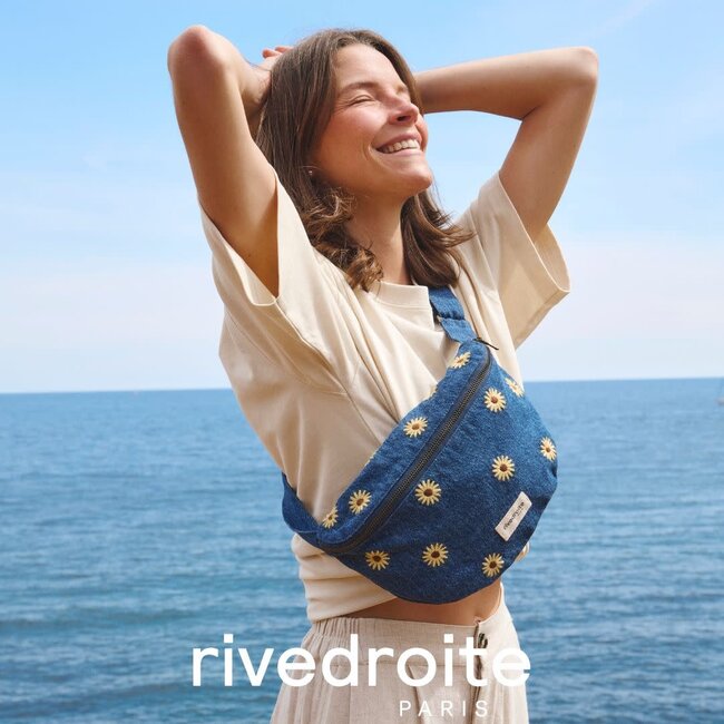 RIVE DROITE SAC BANANE RIVE DROITE "CUSTINE XL" BRODERIE TOURNESOL DENIM JOY&LOVE25